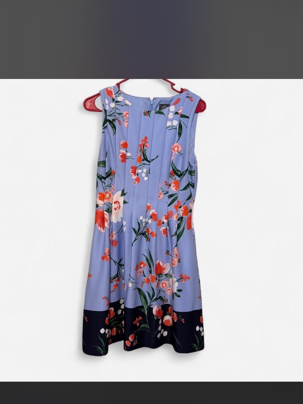 Vince Camuto Lavender Floral Midi Dress with Navy Hem